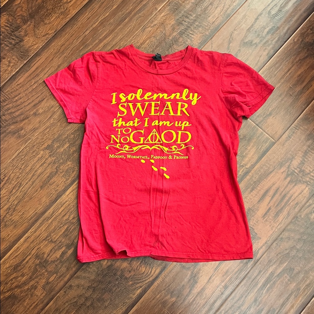 Red Harry Potter Graphic Tee with Yellow Print